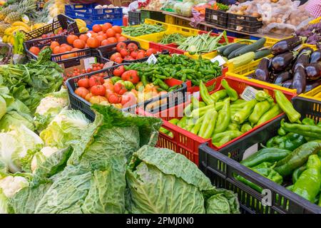 Markt in Santanyi, Gemüsestall Stockfoto