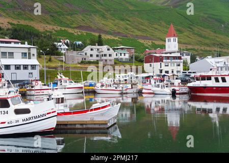 Hafen, Siglufjordur, Island Stockfoto