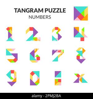 Tangram-Puzzle-Spiel mit isolierten Vektornummern. Stock Vektor