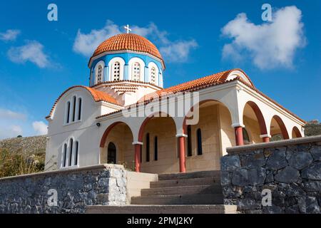 Orthodoxe Kirche an der Petre-Brücke, zwischen Rethymno und Georgioupolis, Kreta, Griechenland Stockfoto