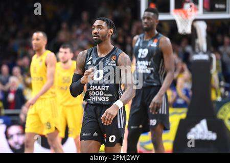 Berlin, Deutschland. 13. April 2023. Berlin, Deutschland. April 13. 2023: Jonah Mathews (0) von ASVEL Villeurbanne während des Spiels EuroLeague - ALBA Berlin gegen ASVEL Villeurbanne - Mercedes Benz Arena. Berlin, Deutschland. (Ryan Sleiman /SPP) Guthaben: SPP Sport Press Photo. Alamy Live News Stockfoto