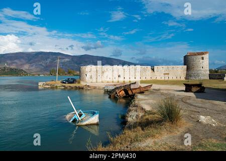 Dreieckige Burg, Venezianische Festung, Butrint, Vivar-Kanal, Albanien Stockfoto