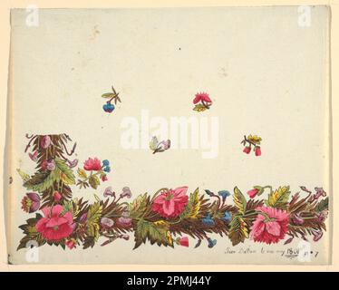 Zeichnen, Blumendesign für bedruckte Textilien; entworfen von Louis-Albert DuBois (Schweiz, 1752–1818); Frankreich; Pinsel und Gouache, Graphit auf hellgrünem gewebtem Papier; 19 x 24 cm (7 1/2 x 9 7/16 Zoll) Stockfoto