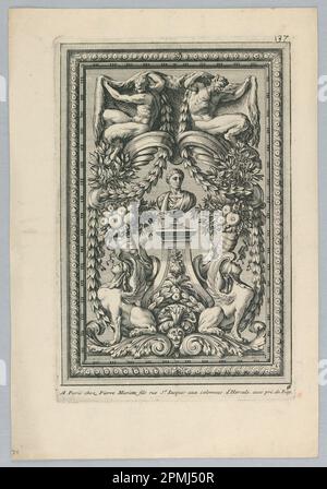 Print, Blatt aus dem Set, Ornemens de Peaneaux pour... Lambris'; Print Maker: Jean Le Pautre (Französisch, 1618–1682); Ätzen auf Papier; Platte: 22,3 x 14,7 cm (8 3/4 x 5 13/16 Zoll) Papier: 27,6 x 19 cm (10 7/8 x 7 1/2 Zoll) Stockfoto