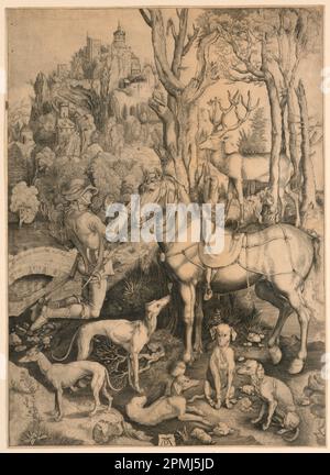 Print, St. Eustace, Kalifornien 1501; Druckmaschine: Albrecht Dürer (Deutsch, 1471–1528); Gravur auf liegendem Papier; 35,8 x 25,9 cm (14 1/8 x 10 3/16 Zoll); Bequest von George Campbell Cooper; 1896–3-24 Stockfoto