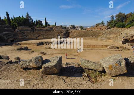 Römisches Amphitheater, Merida, UNESCO-Weltkulturerbe, Provinz Badajoz, Extremadura, Ruta de la Plata, Spanien Stockfoto
