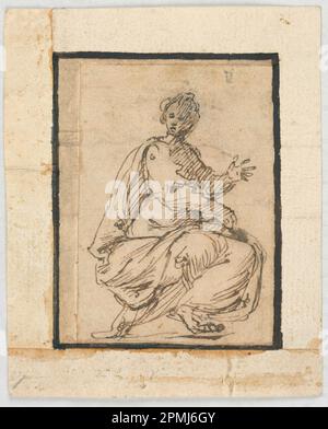 Zeichnung, Sketchbook-Seite: Allegorische Abbildung; zugeordnet zu Pietro da Cortona (Italienisch, 1596 – 1669); Italien; Stift und Tinte auf Papier Stockfoto