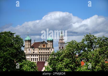 Augsburger Rathaus mit Perlach-Turm, Schwäbien, Bayern, Deutschland Stockfoto