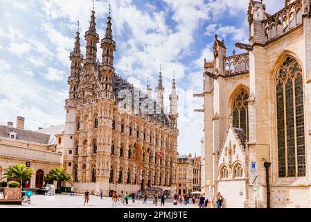 Der Grote Markt. Rathaus (L) und Apse of Saint Peter's Church (R). Leuven, Flämische Gemeinschaft, Flämische Region, Belgien, Europa Stockfoto