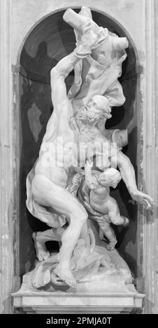 GENUA, ITALIEN - 7. MÄRZ 2023: Die Marmorstatue von St. Bartholemäus in der Kirche Basilica di Santa Maria Assunta von Claude David (1678 - 1721). Stockfoto