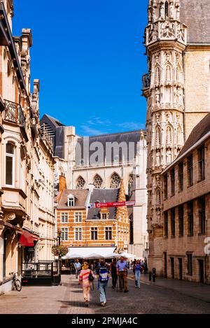 Die lebhafte Naamsestraat. Leuven, Flämische Gemeinschaft, Flämische Region, Belgien, Europa Stockfoto