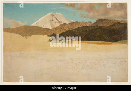 Zeichnung, Mount Chimborazo und Guaranda, Ecuador; Frederic Edwin Church (amerikanisch, 1826–1900); USA; Pinsel- und Ölfarbe über Graphit auf cremefarbener Pappe; 34,3 x 53,7 cm (13 1/2 x 21 1/8 Zoll) Stockfoto