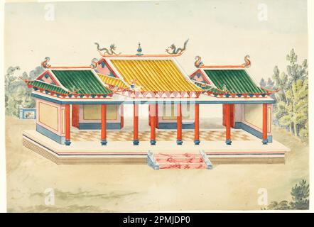 Zeichnung, Chinoiserie Pavilion; Frederick Crace (Englisch, 1779-1859); England; Stift und schwarze Tinte, Pinsel und Aquarell auf weißem gewebtem Papier Stockfoto