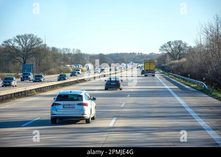 Autobahn A1 von Hamburg nach Lübeck, Schleswig-Holstein, Bundesrepublik Deutschland Stockfoto