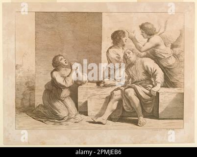 Print, the Angel Appearing to Joseph; Print Maker: Richard Dighton (britisch, 1795–1880); After Giovanni Francesco Barbieri (italienisch, 1591–1666); England; Ingracing in brauner Tinte auf Papier; 33,3 x 44,4 cm (13 1/8 x 17 1/2 Zoll); Bequest von George Campbell Cooper; 1896-3-363 Stockfoto