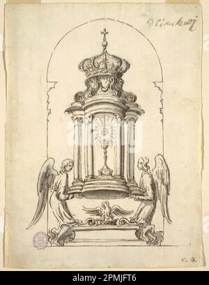 Zeichnung, Design for a Tabernacle Door to be executed in Bronze; G B C; Italien; Stift und braune Tinte, Pinsel und graues Waschen, Graphit auf Papier; 27,1 x 20,2 cm (10 11/16 x 7 15/16 Zoll) Stockfoto