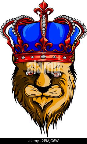 King Lion Head mit Krone und Logo-Symbol. Vektordarstellung. Digitales Handzeichnen Stock Vektor