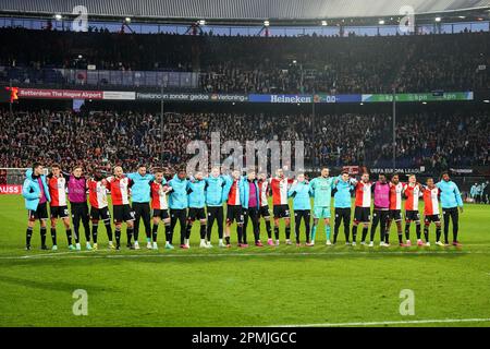 Rotterdam, Niederlande. 13. April 2023. Während des Spiels Feyenoord gegen AS Roma im Stadion Feijenoord De Kuip am 13. April 2023 in Rotterdam, Niederlande. (Box zu Box Pictures/Yannick Verhoeven) Stockfoto