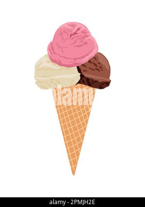 Vektordarstellung für Eiscreme in Waffelkegel. Stock Vektor