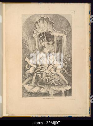 Gebundener Druck, Platte 2, Receuil de Fontaines (Sammlung von Brunnen); entworfen von Francois Boucher (Französisch, 1703–1770); graviert von Gabriel Huquier (Französisch, 1695–1772); Frankreich; Gravur auf Papier; 33,5 x 24,5 cm (13 3/16 x 9 5/8 Zoll) Stockfoto