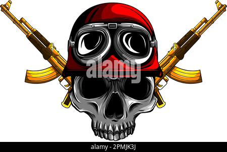 Vektordarstellung des Schädels beim Helmsoldaten auf weißem Hintergrund Stock Vektor