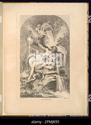 Gebundener Druck, Platte 5, Receuil de Fontaines (Sammlung von Brunnen); entworfen von Francois Boucher (Französisch, 1703–1770); graviert von Gabriel Huquier (Französisch, 1695–1772); Frankreich; Gravur auf Papier; 33,7 x 24,5 cm (13 1/4 x 9 5/8 Zoll) Stockfoto