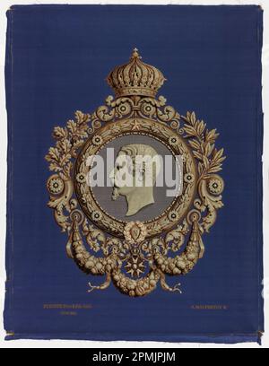 Gewebtes Porträt von Napoleon III (Frankreich); entworfen von Auguste Malpertuy (Frankreich); hergestellt von Furnion Père & Fils Ainé; Seide Stockfoto