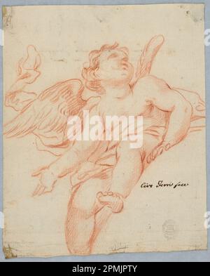 Zeichnung, ein sitzender Engel, wird Ciro Ferri zugeschrieben, Italien, rote Kreide auf Papier Stockfoto