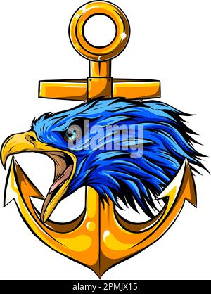 vektordarstellung von EAGLE mit Anker auf weißem Hintergrund. Digitale Zeichnung Stock Vektor