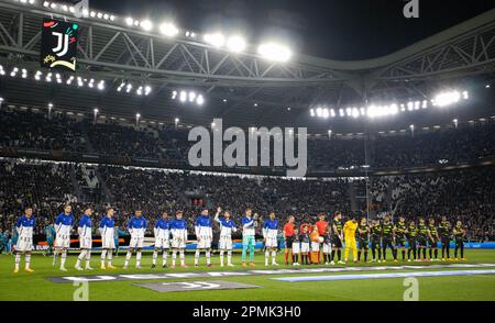 Turin, Italien. 13. April 2023. Juventus und Sporting Lisboa Teams während des Viertelfinals - Juventus FC vs Sporting SP, Fußball Europa League Match in Turin, Italien, April 13 2023 Kredit: Independent Photo Agency/Alamy Live News Stockfoto