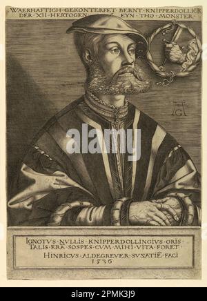 Print, Portrait von Bernard Knipperdolling, Chief of the Anabaptists of Münster, 1536; Print Maker: Heinrich Aldegrever (Deutsch, 1502 - ca. 1561); Deutschland; Gravur auf Papier; 31,7 x 22,7 cm (12 1/2 x 8 15/16 Zoll); Bequest von George Campbell Cooper; 1896-3-88 Stockfoto