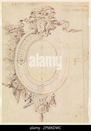 Zeichnen, Design for an Oval Frame on Theme of Venus Victorious; angelastet an Gilles-Marie Oppenord (Frankreich, 1672–1742); Frankreich; Stift und schwarze Tinte, Graphit auf Papier; 21,6 x 15,6 cm (8 1/2 x 6 1/8 Zoll) Stockfoto