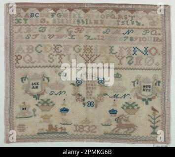 Probenehmer; Seidenstickerei, Leinengrundlagen, Seidenband; Kette x Schuss: 22 x 43 cm (8 11/16 x 16 15/16 Zoll); Bequest von Mrs. Henry E. Coe; 1941-69-169 Stockfoto