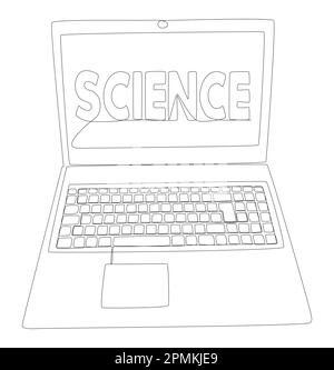 Eine fortlaufende Reihe von Laptops mit dem Wort „Science“. Vektorkonzept zur Darstellung dünner Linien. Kontur Zeichnen kreativer Ideen. Stock Vektor