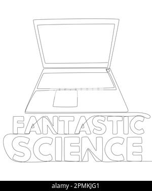 Eine fortlaufende Reihe von Notebooks mit fantastischem wissenschaftlichen Wort. Vektorkonzept zur Darstellung dünner Linien. Kontur Zeichnen kreativer Ideen. Stock Vektor