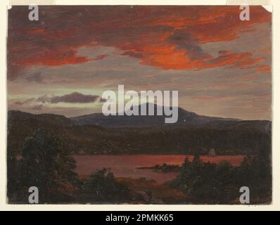 Zeichnung, Mount Katahdin aus Lake Katahdin, Maine; Frederic Edwin Church (amerikanisch, 1826–1900); USA; Pinsel- und Ölfarbe auf dünner Pappe; 22,7 x 30,3 cm (8 15/16 x 11 15/16 Zoll) Stockfoto