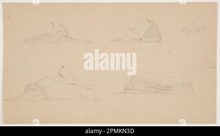 Zeichnen, schwimmende Eisberge; Frederic Edwin Church (amerikanisch, 1826–1900); USA; Graphit auf hellbraunem Papier; 11,5 x 20,2 cm (4 1/2 x 7 15/16 Zoll) Stockfoto