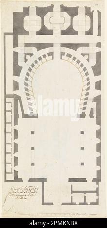 Zeichnung, Pianta del Teatro reale di Napoli Denominato di San Carlo [Grundriss des San Carlo Theaters, Neapel]; Italien; Stift und braune Tinte, Bürste und graues Waschen auf liegendem Papier; 22,5 x 47 cm (8 7/8 x 18 1/2 Zoll) Stockfoto