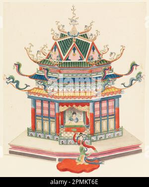 Zeichnung, Design für einen chinesischen Pavillon; Frederick Crace (Englisch, 1779–1859); England; Pinsel und Aquarell, Stift und Tinte auf Papier Stockfoto