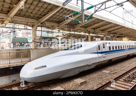 Tokio Bahnhof Shinkansen am Bahnsteig bereit zur Abfahrt mit hoher Geschwindigkeit, japanische Eisenbahn, Asien Stockfoto