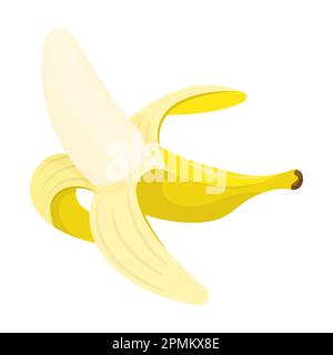 Ganze reife, geschälte gelbe Banane. Tropische Früchte ernten. Gesunde Früchte im Cartoon-Stil isoliert auf weißem Hintergrund Stock Vektor