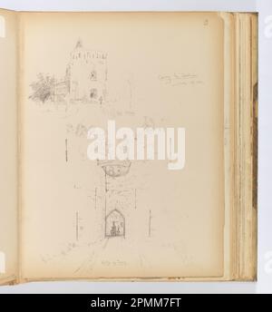 Album Page, Skizzen von Coucy-le-Château, Whitney Warren Jr. (Amerikanisch, 1864–1943); Frankreich; Graphit auf cremefarbenem gewebtem Papier, das mit Stoff gebunden ist; 31,4 x 23,9 cm (12 3/8 x 9 7/16 Zoll), unregelmäßig Stockfoto