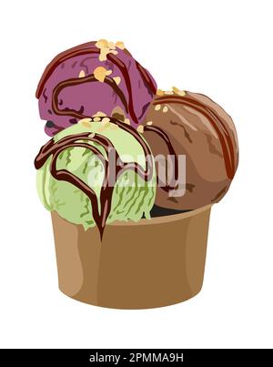 Vektordarstellung für Eiscreme in Pappbechern. Stock Vektor
