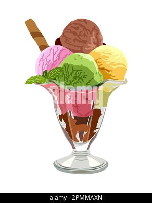 Vektordarstellung für Eiscreme in Glasschüssel. Stock Vektor