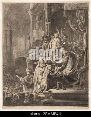 Print, Christ Before Pilate: The Large Plate; Print Maker: Rembrandt Harmensz van Rijn (Niederländisch, 1606–1669); Niederlande; Ätzen auf Laienpapier; 55,7 x 45,3 cm (21 15/16 x 17 13/16 Zoll); Bequest von George Campbell Cooper; 1896–3-156 Stockfoto