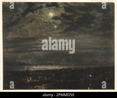 Zeichnung, Moonlit Coast (evtl. Maine); Frederic Edwin Church (amerikanisch, 1826–1900); USA; Pinsel- und Ölfarbe auf Pappe; 25 x 32 cm (9 13/16 x 12 5/8 Zoll) Stockfoto