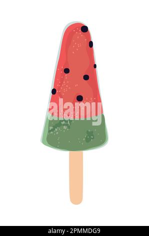Eiscreme, Wassermelone, Eis am Stiel, Vektor auf Weiß. Stock Vektor