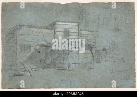 Zeichnung, Cappboard Shack; Winslow Homer (amerikanisch, 1836–1910); USA; Graphit, Pinsel und weißer Riesenkopf auf blauem Papier; 15,5 x 24,1 cm (6 1/8 x 9 1/2 Zoll) Stockfoto