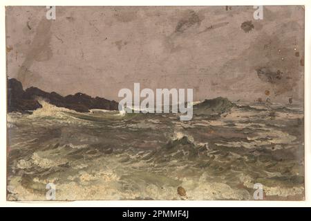 Zeichnung, Maine Coast; Frederic Edwin Church (amerikanisch, 1826–1900); USA; Pinsel- und Ölfarbe, Graphit auf Karton auf grauem Boden; 20,1 x 30,7 cm (7 15/16 x 12 1/16 Zoll) Stockfoto