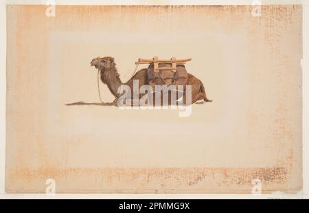 Zeichnen, Crouching Dromedary; Frederic Edwin Church (amerikanisch, 1826–1900); USA; Pinsel- und Ölfarbe, Graphit auf cremefarbenem Karton; 35,4 x 47 cm (13 15/16 x 18 1/2 Zoll) Stockfoto